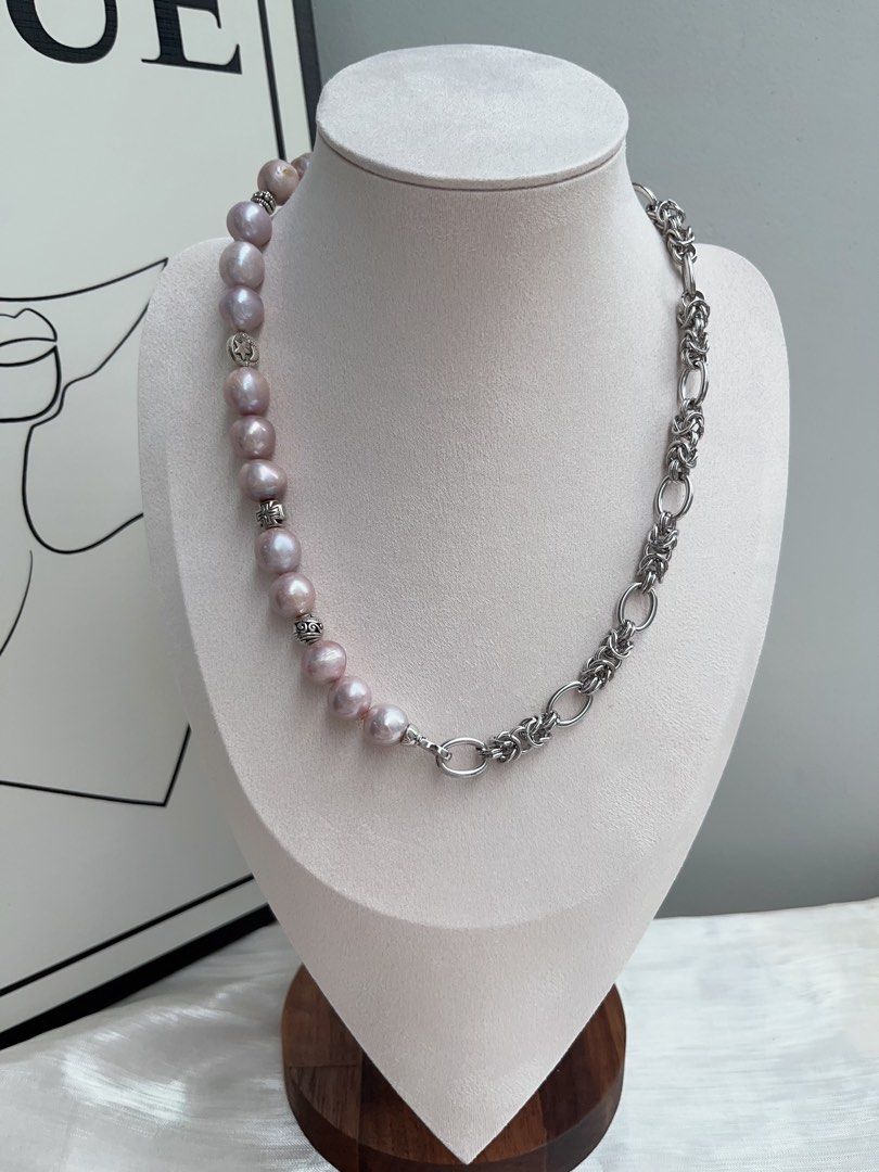 #PN928 Freshwater Pearl Necklace | Purple Lavender Baroque 11mm | Natural Flaws| Detachable Chain| Daily Wear Jewelry