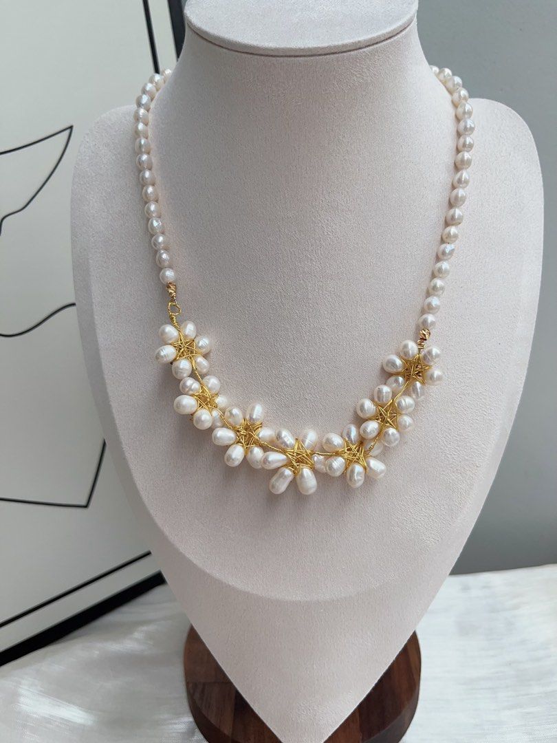 #PN929 Freshwater Pearl Necklace | Life is A Dream| Winding Pearl Flower| Sunflowers 🌻 | 4-5mm Baby Pearl| 45cm| Natural Flaws| Heavy Crafts Jewelry