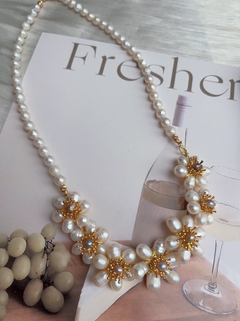 #PN929 Freshwater Pearl Necklace | Life is A Dream| Winding Pearl Flower| Sunflowers 🌻 | 4-5mm Baby Pearl| 45cm| Natural Flaws| Heavy Crafts Jewelry