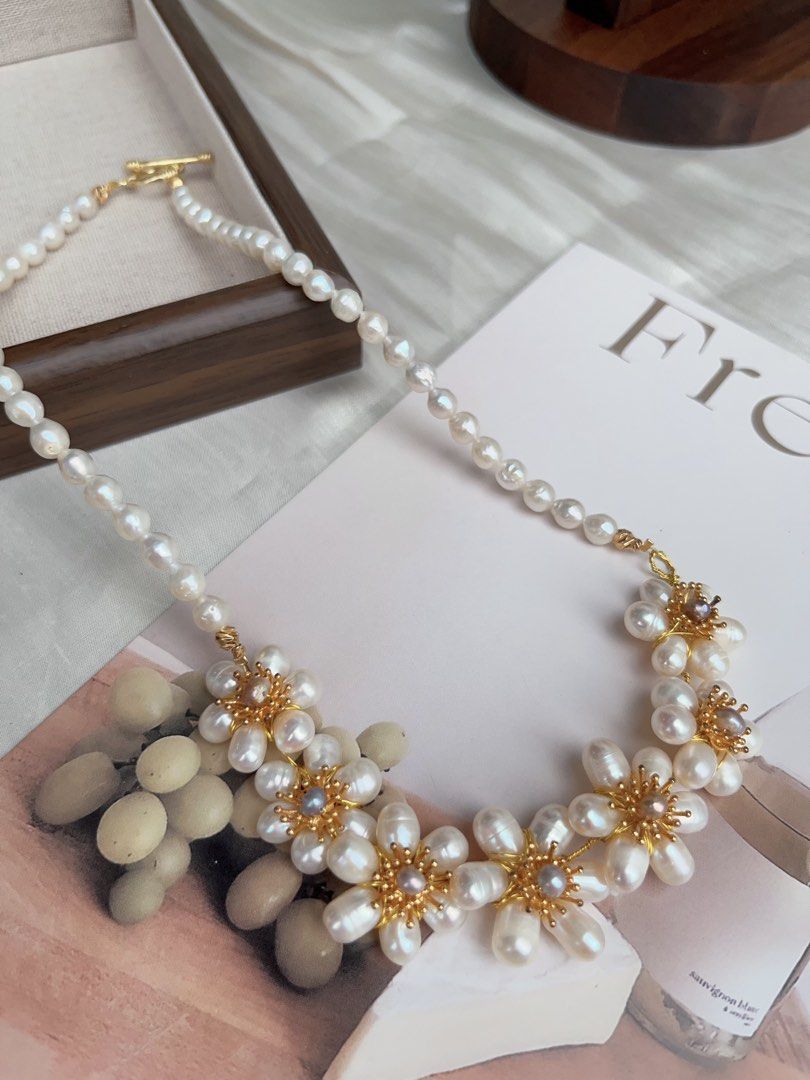 #PN929 Freshwater Pearl Necklace | Life is A Dream| Winding Pearl Flower| Sunflowers 🌻 | 4-5mm Baby Pearl| 45cm| Natural Flaws| Heavy Crafts Jewelry