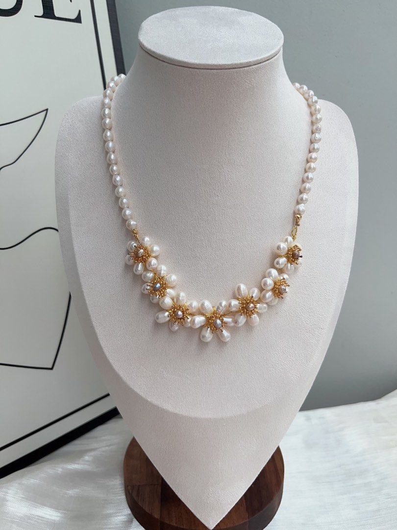 #PN929 Freshwater Pearl Necklace | Life is A Dream| Winding Pearl Flower| Sunflowers 🌻 | 4-5mm Baby Pearl| 45cm| Natural Flaws| Heavy Crafts Jewelry