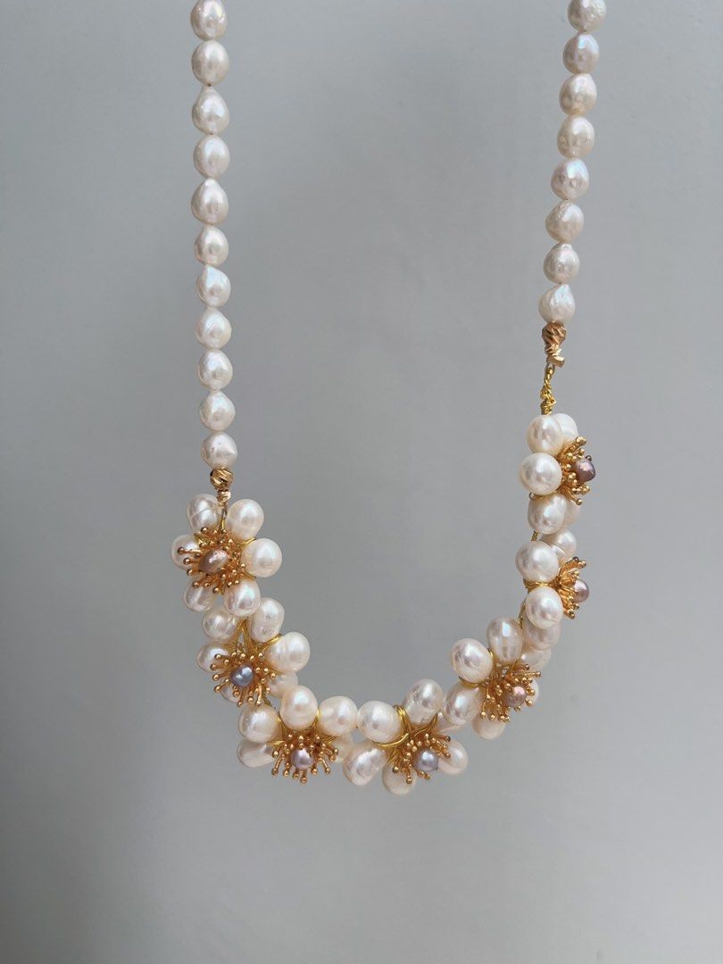 #PN929 Freshwater Pearl Necklace | Life is A Dream| Winding Pearl Flower| Sunflowers 🌻 | 4-5mm Baby Pearl| 45cm| Natural Flaws| Heavy Crafts Jewelry