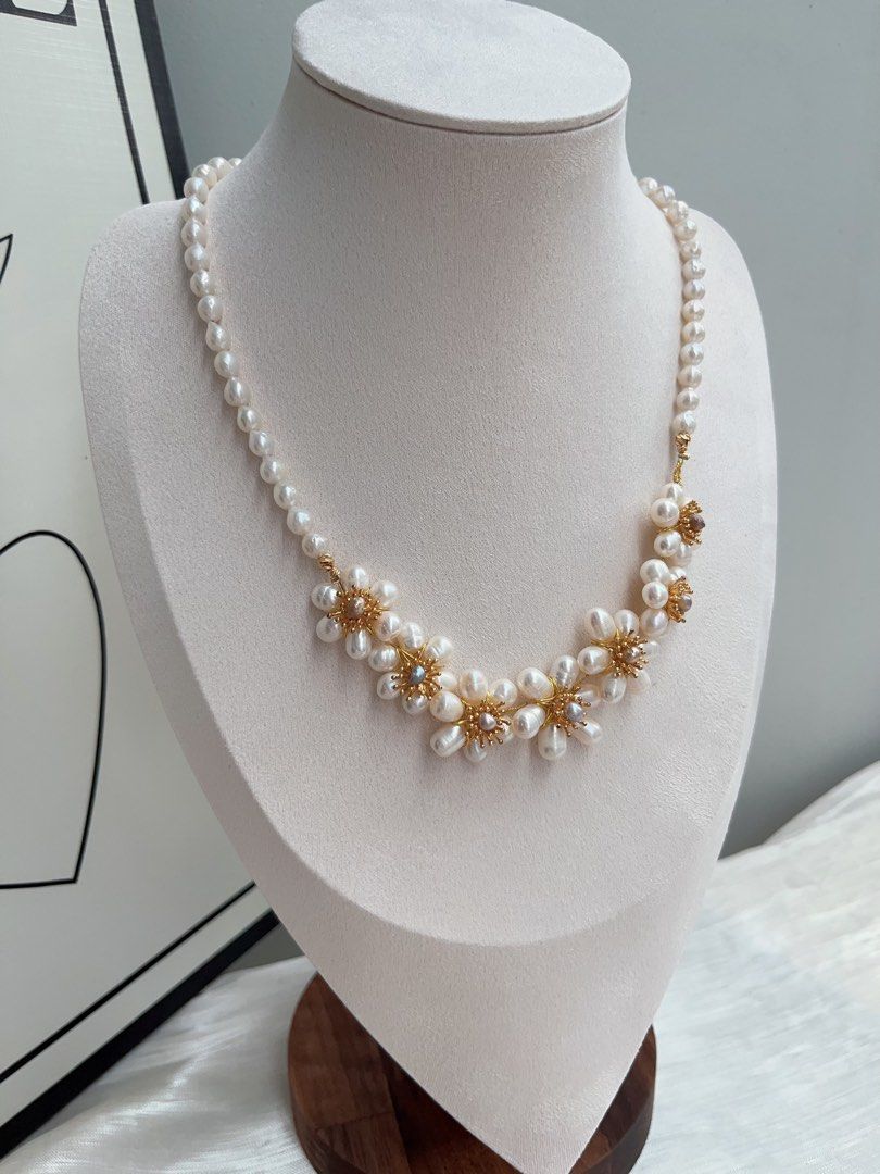 #PN929 Freshwater Pearl Necklace | Life is A Dream| Winding Pearl Flower| Sunflowers 🌻 | 4-5mm Baby Pearl| 45cm| Natural Flaws| Heavy Crafts Jewelry