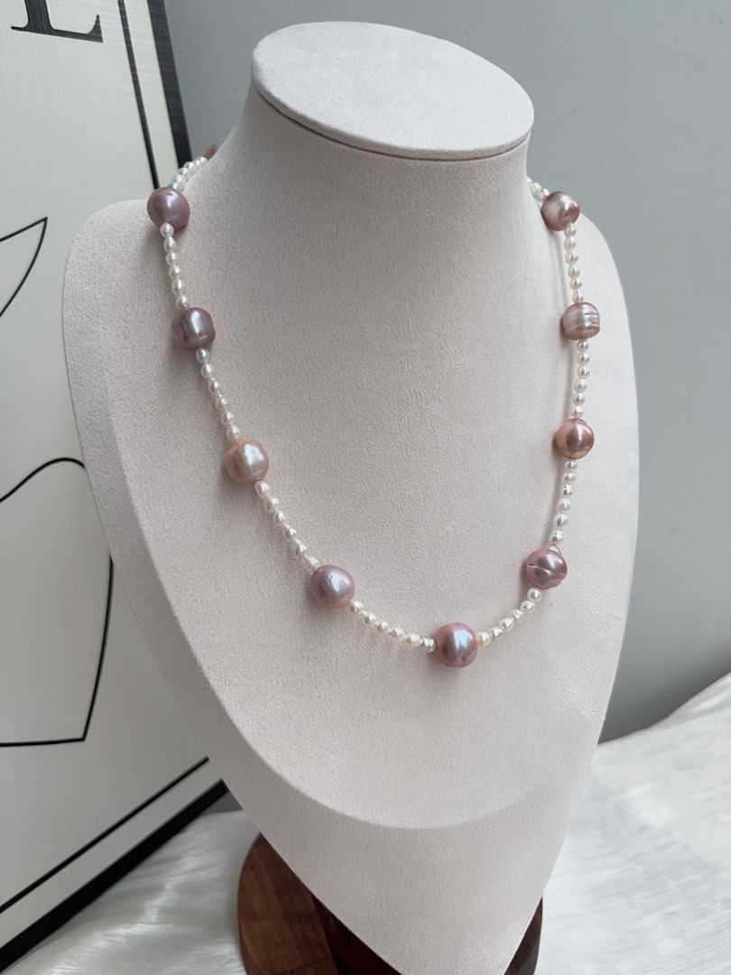 #PN931 Freshwater Pearl Necklace | AK Pearl 3-4mm| Purple Baroque 12mm| Growth Lines| Classic Design| Elegance Stays Forever | Gift 💝 Choice
