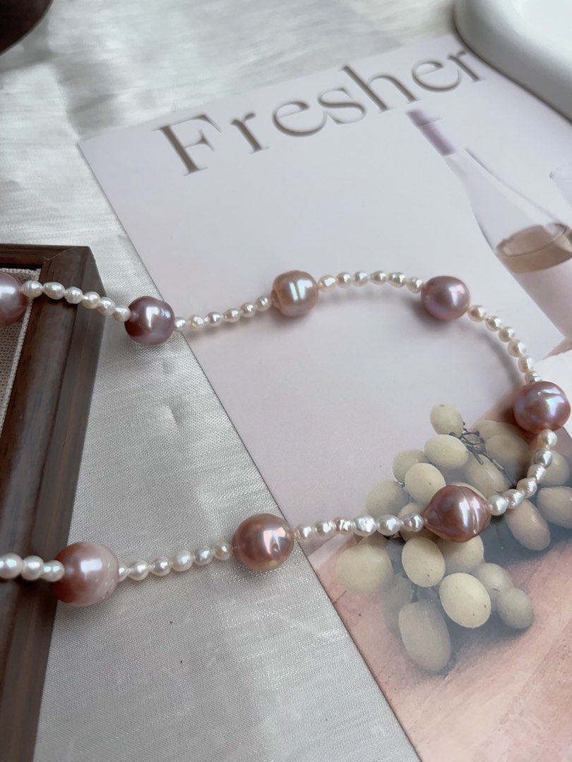 #PN931 Freshwater Pearl Necklace | AK Pearl 3-4mm| Purple Baroque 12mm| Growth Lines| Classic Design| Elegance Stays Forever | Gift 💝 Choice