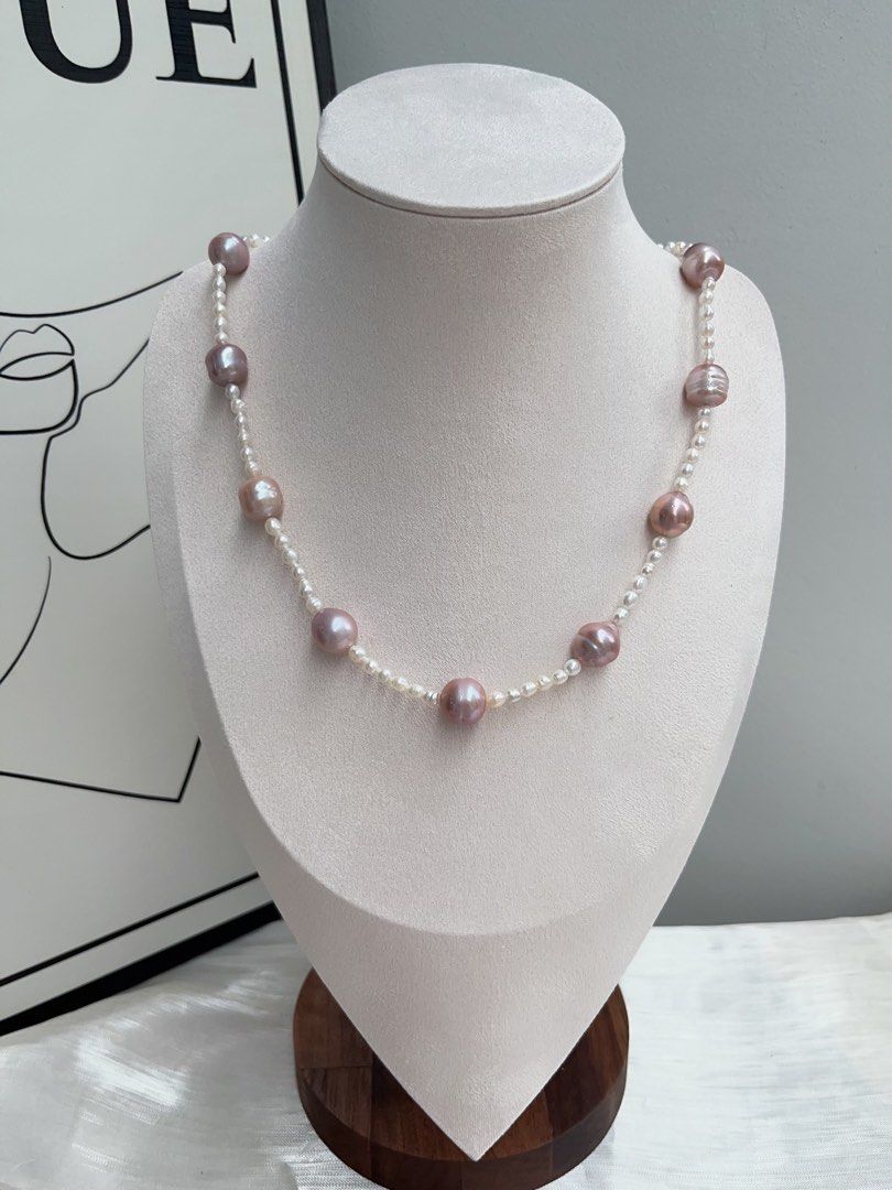 #PN931 Freshwater Pearl Necklace | AK Pearl 3-4mm| Purple Baroque 12mm| Growth Lines| Classic Design| Elegance Stays Forever | Gift 💝 Choice