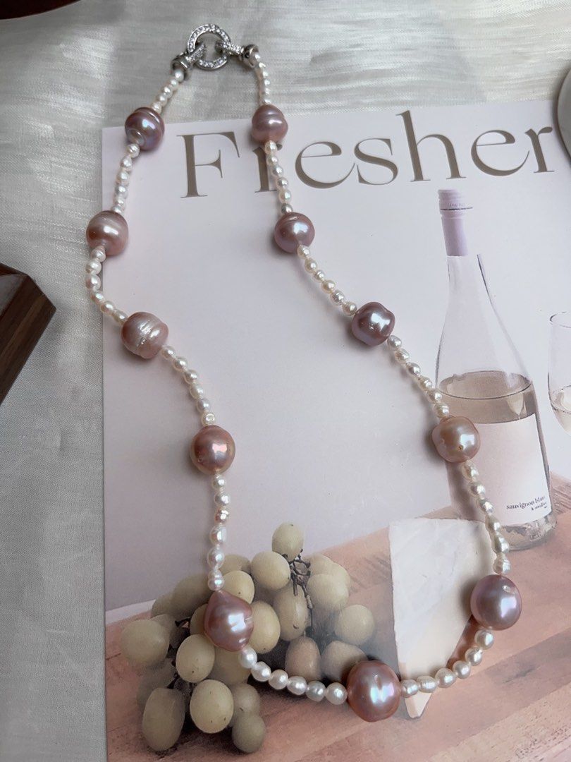 #PN931 Freshwater Pearl Necklace | AK Pearl 3-4mm| Purple Baroque 12mm| Growth Lines| Classic Design| Elegance Stays Forever | Gift 💝 Choice