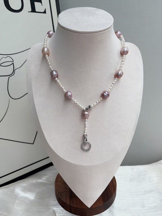 #PN931 Freshwater Pearl Necklace | AK Pearl 3-4mm| Purple Baroque 12mm| Growth Lines| Classic Design| Elegance Stays Forever | Gift 💝 Choice