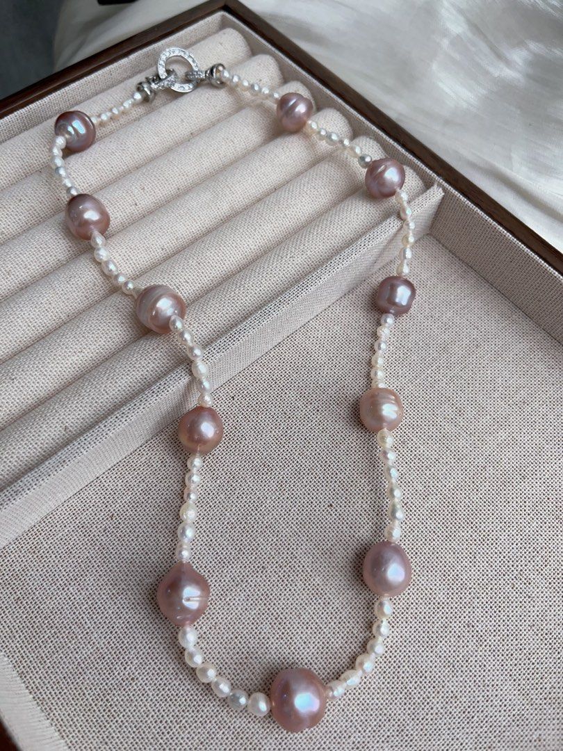 #PN931 Freshwater Pearl Necklace | AK Pearl 3-4mm| Purple Baroque 12mm| Growth Lines| Classic Design| Elegance Stays Forever | Gift 💝 Choice