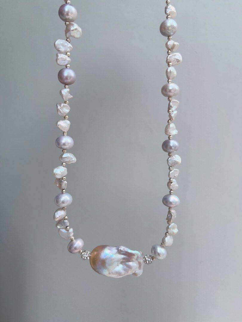 #PN933 Freshwater Pearl Necklace | Blue Lustre Petal | Blue Lustrous Fishtail Baroque Pearl | 45cm| Simplicity Vintage | Gift 💝 Choice