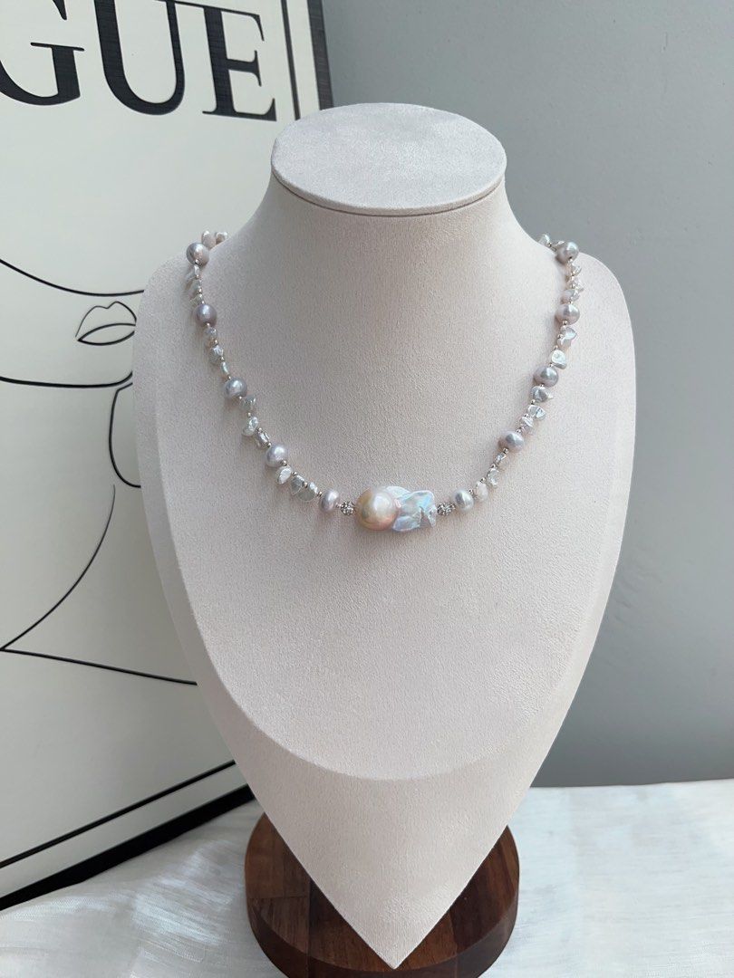 #PN933 Freshwater Pearl Necklace | Blue Lustre Petal | Blue Lustrous Fishtail Baroque Pearl | 45cm| Simplicity Vintage | Gift 💝 Choice