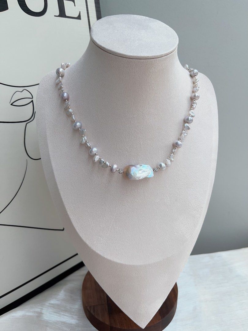 #PN933 Freshwater Pearl Necklace | Blue Lustre Petal | Blue Lustrous Fishtail Baroque Pearl | 45cm| Simplicity Vintage | Gift 💝 Choice