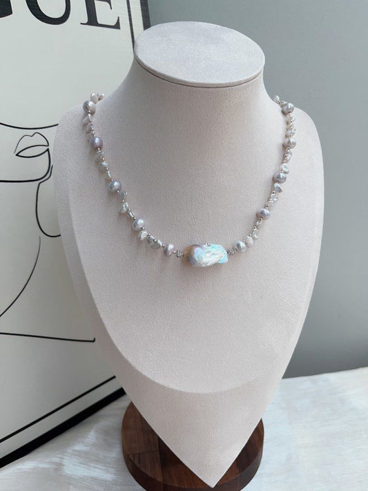 #PN933 Freshwater Pearl Necklace | Blue Lustre Petal | Blue Lustrous Fishtail Baroque Pearl | 45cm| Simplicity Vintage | Gift 💝 Choice