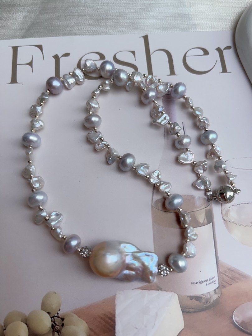 #PN933 Freshwater Pearl Necklace | Blue Lustre Petal | Blue Lustrous Fishtail Baroque Pearl | 45cm| Simplicity Vintage | Gift 💝 Choice