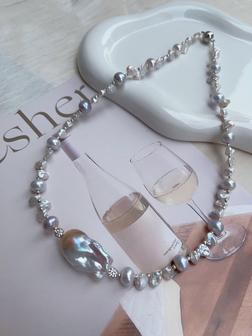 #PN933 Freshwater Pearl Necklace | Blue Lustre Petal | Blue Lustrous Fishtail Baroque Pearl | 45cm| Simplicity Vintage | Gift 💝 Choice