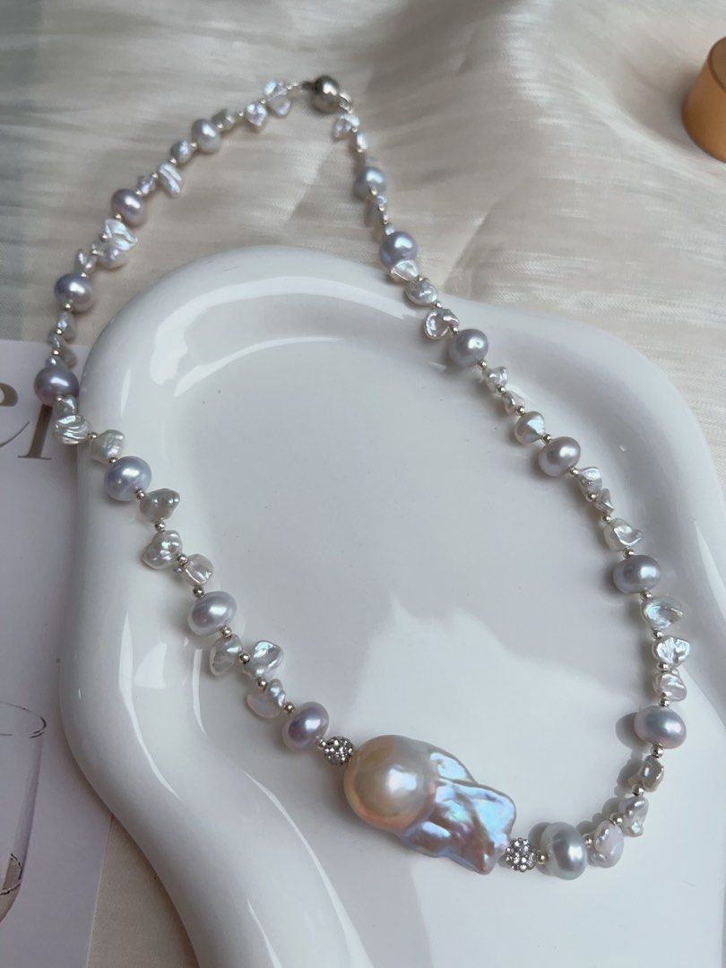 #PN933 Freshwater Pearl Necklace | Blue Lustre Petal | Blue Lustrous Fishtail Baroque Pearl | 45cm| Simplicity Vintage | Gift 💝 Choice