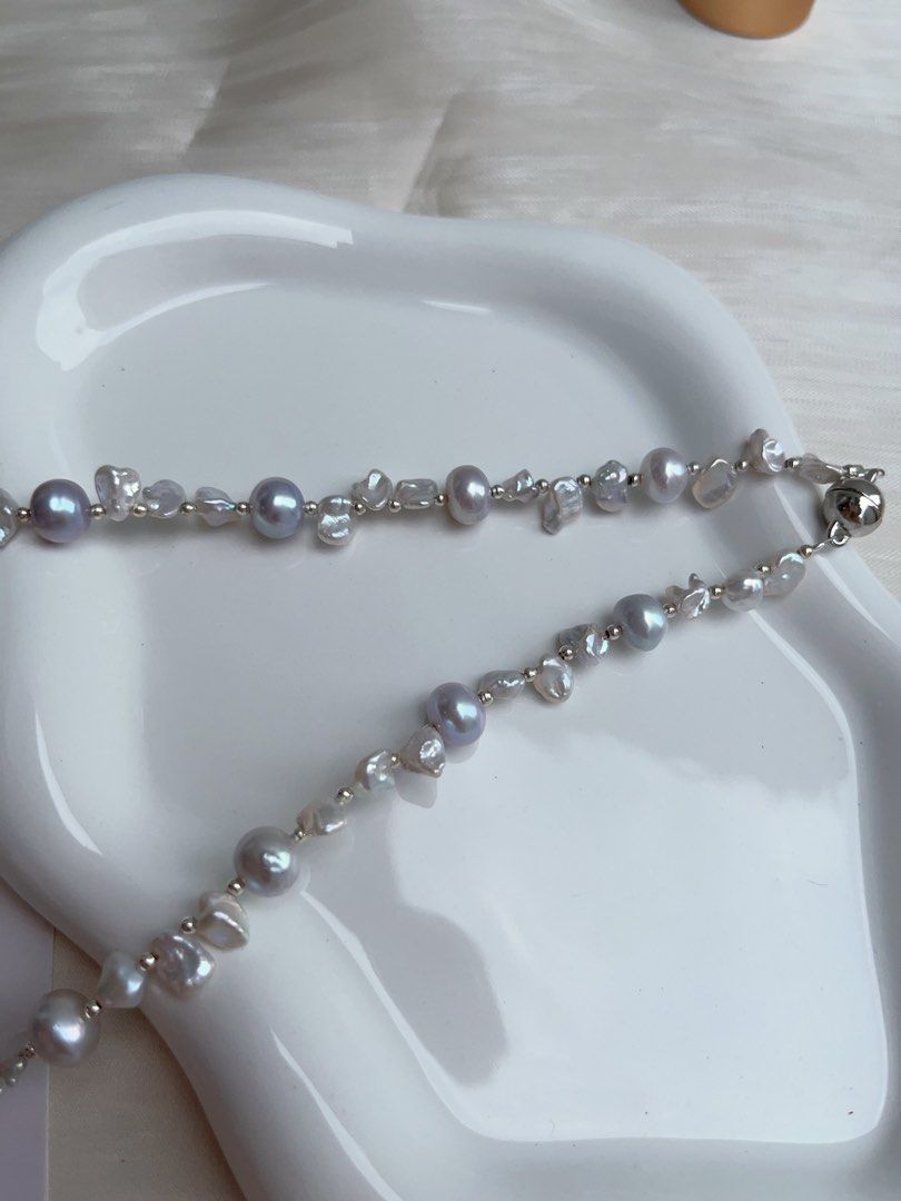 #PN933 Freshwater Pearl Necklace | Blue Lustre Petal | Blue Lustrous Fishtail Baroque Pearl | 45cm| Simplicity Vintage | Gift 💝 Choice