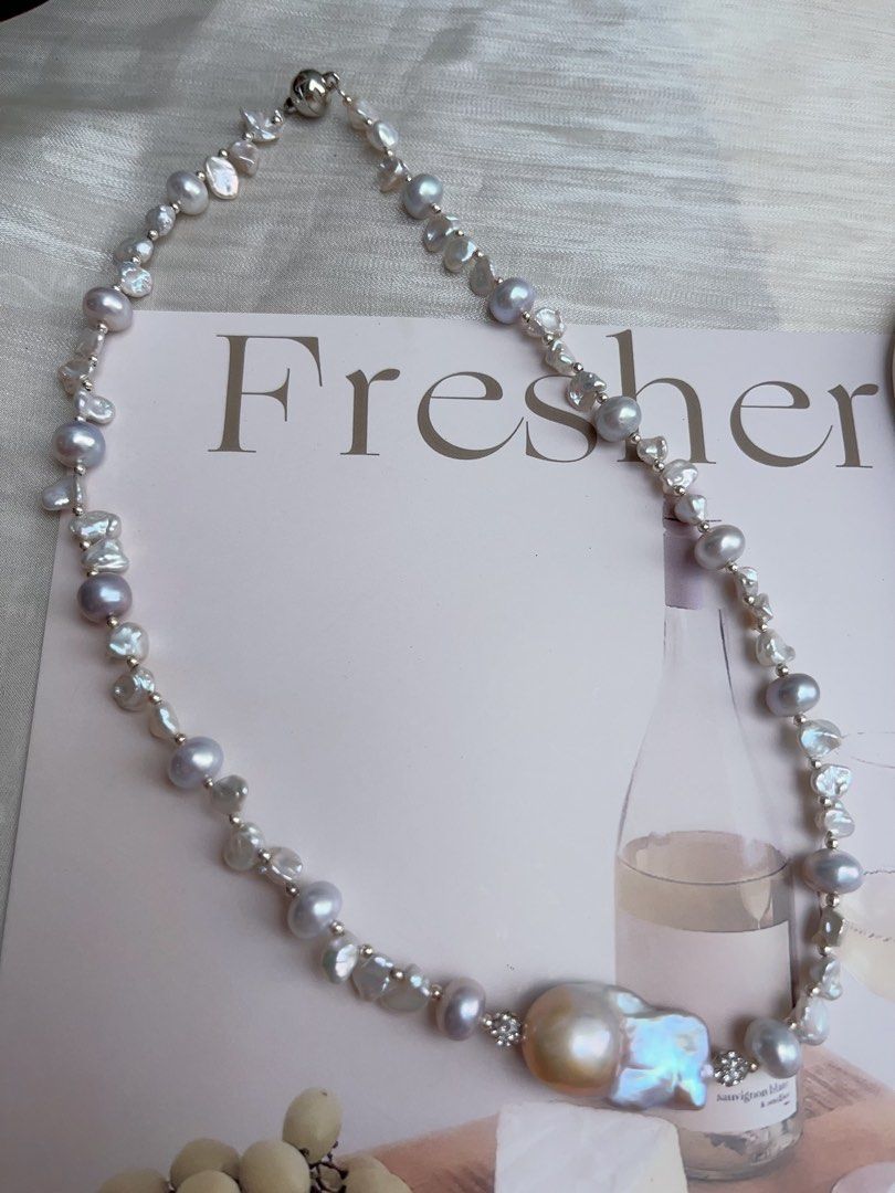 #PN933 Freshwater Pearl Necklace | Blue Lustre Petal | Blue Lustrous Fishtail Baroque Pearl | 45cm| Simplicity Vintage | Gift 💝 Choice