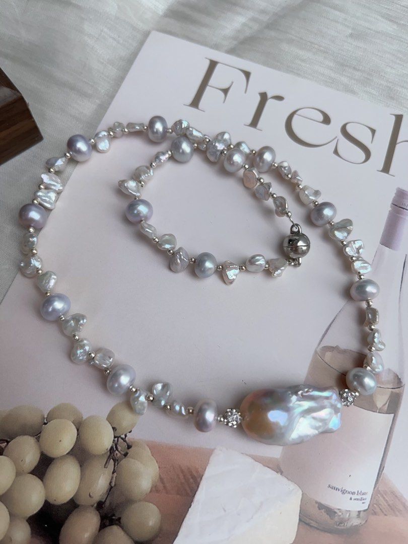 #PN933 Freshwater Pearl Necklace | Blue Lustre Petal | Blue Lustrous Fishtail Baroque Pearl | 45cm| Simplicity Vintage | Gift 💝 Choice