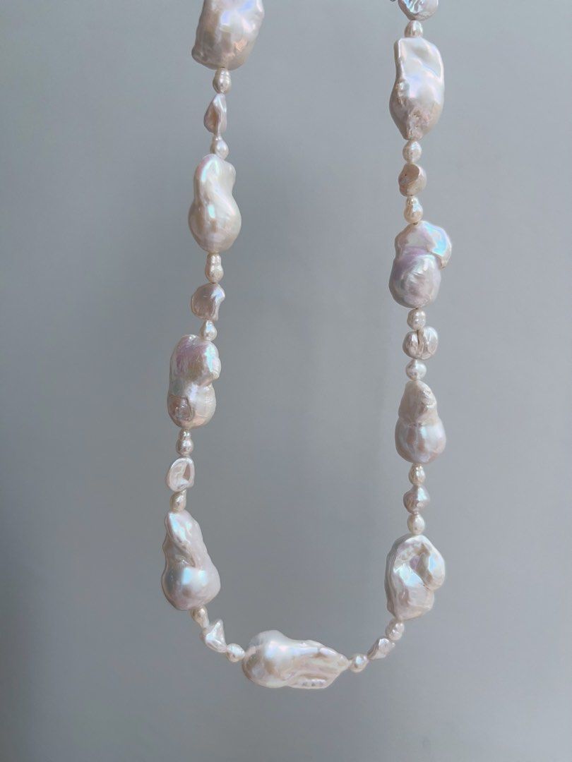 #PN934 Freshwater Pearl Necklace | White Wedding | Small White Fishtail Baroque Pearl | 碎银子Silver Stone Pearl| Natural Flaws | Pearl For Eternity