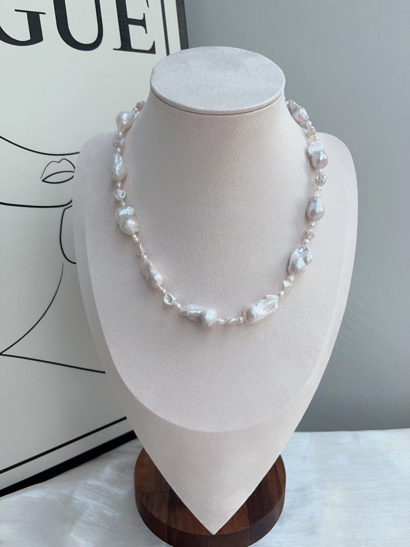 #PN934 Freshwater Pearl Necklace | White Wedding | Small White Fishtail Baroque Pearl | 碎银子Silver Stone Pearl| Natural Flaws | Pearl For Eternity