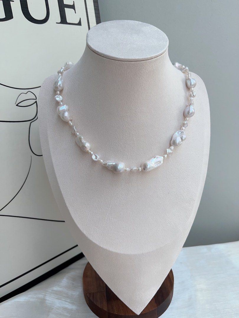 #PN934 Freshwater Pearl Necklace | White Wedding | Small White Fishtail Baroque Pearl | 碎银子Silver Stone Pearl| Natural Flaws | Pearl For Eternity