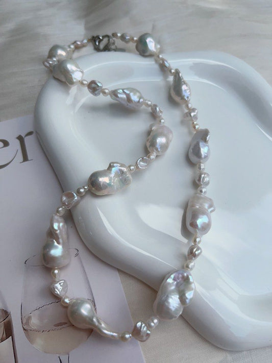 #PN934 Freshwater Pearl Necklace | White Wedding | Small White Fishtail Baroque Pearl | 碎银子Silver Stone Pearl| Natural Flaws | Pearl For Eternity