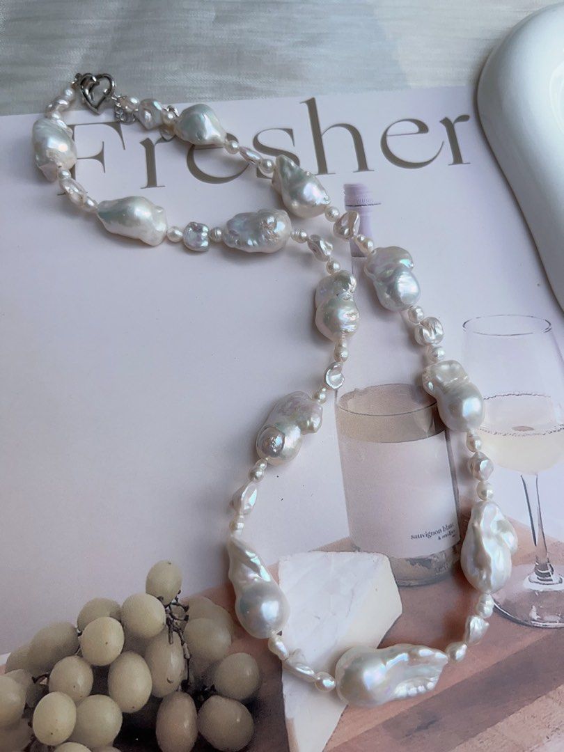 #PN934 Freshwater Pearl Necklace | White Wedding | Small White Fishtail Baroque Pearl | 碎银子Silver Stone Pearl| Natural Flaws | Pearl For Eternity