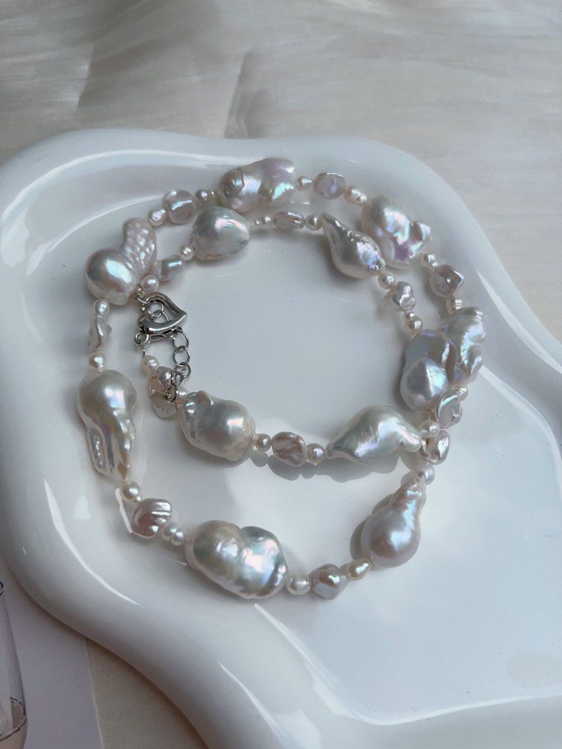 #PN934 Freshwater Pearl Necklace | White Wedding | Small White Fishtail Baroque Pearl | 碎银子Silver Stone Pearl| Natural Flaws | Pearl For Eternity