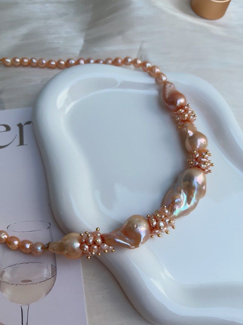 #PN936 [Floral Series] Freshwater Pearl Necklace | Orange 🍊 Juice | Orange-golden Lustrous Baroque | Fishtail Baroque | Excellent Lustre | Golden Times| Anniversary Gift 💝 | Golden Wishes to You