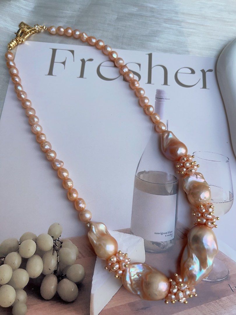 #PN936 [Floral Series] Freshwater Pearl Necklace | Orange 🍊 Juice | Orange-golden Lustrous Baroque | Fishtail Baroque | Excellent Lustre | Golden Times| Anniversary Gift 💝 | Golden Wishes to You