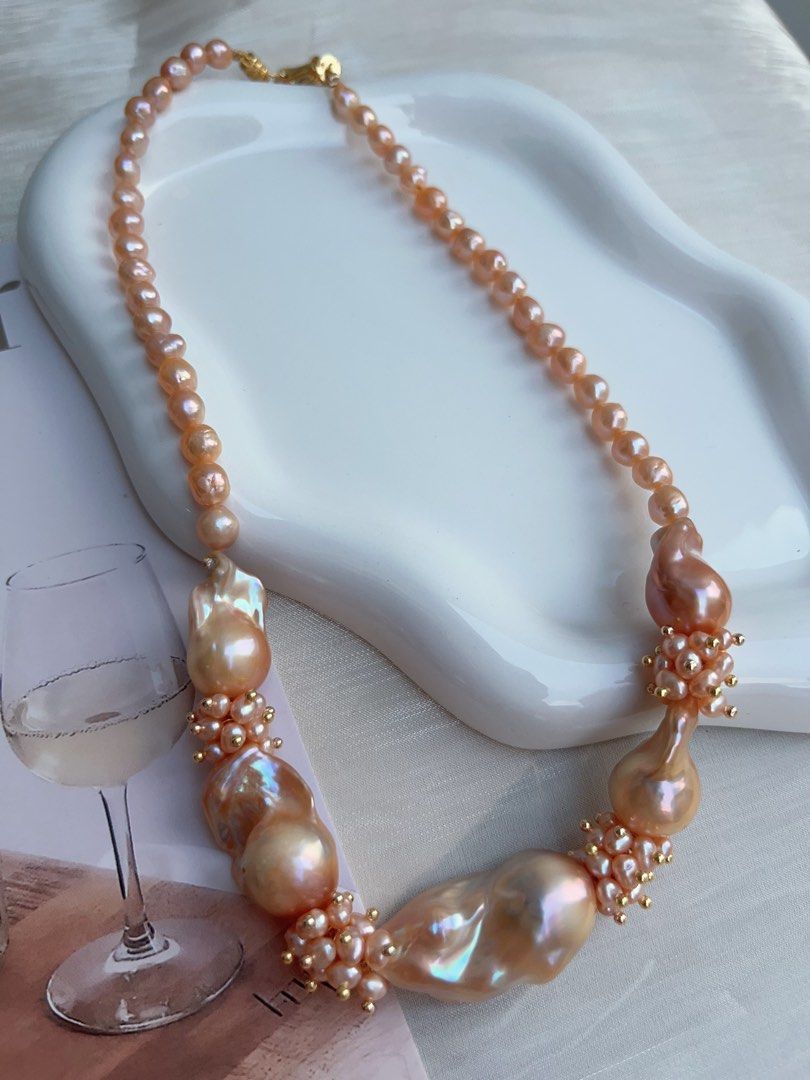 #PN936 [Floral Series] Freshwater Pearl Necklace | Orange 🍊 Juice | Orange-golden Lustrous Baroque | Fishtail Baroque | Excellent Lustre | Golden Times| Anniversary Gift 💝 | Golden Wishes to You