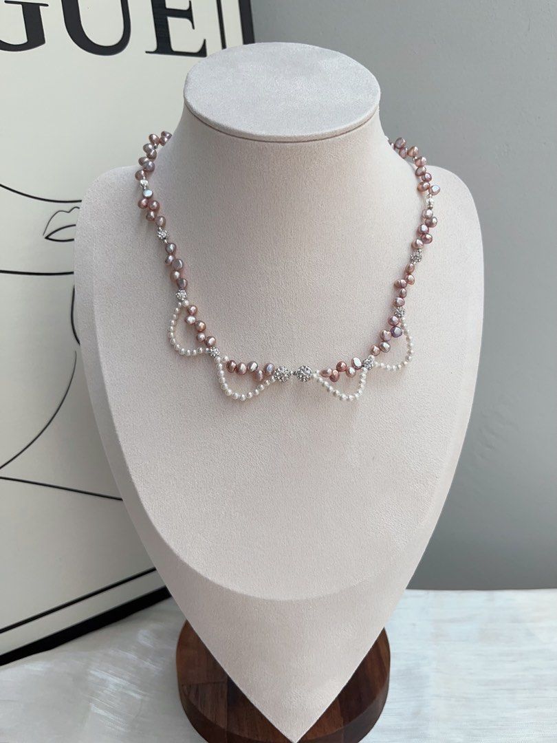 #PN938 Freshwater Pearl Necklace | Two Removable Pendants | Purple Baby Stone Pearl| Metallic Lustre | 3mm Baby Pearl Laces | 30mm Big Baroque Pendant | Romance & Elegance | Perfect for Gift 💝