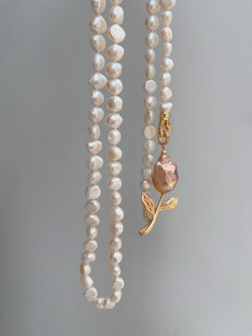 #PN959 Freshwater Pearl Necklace | 116cm Long Sweater Necklace | 3 Rounds| 8-9mm Baroque | Removable Fishtail Baroque | A Bouquet of Tulip 🌷