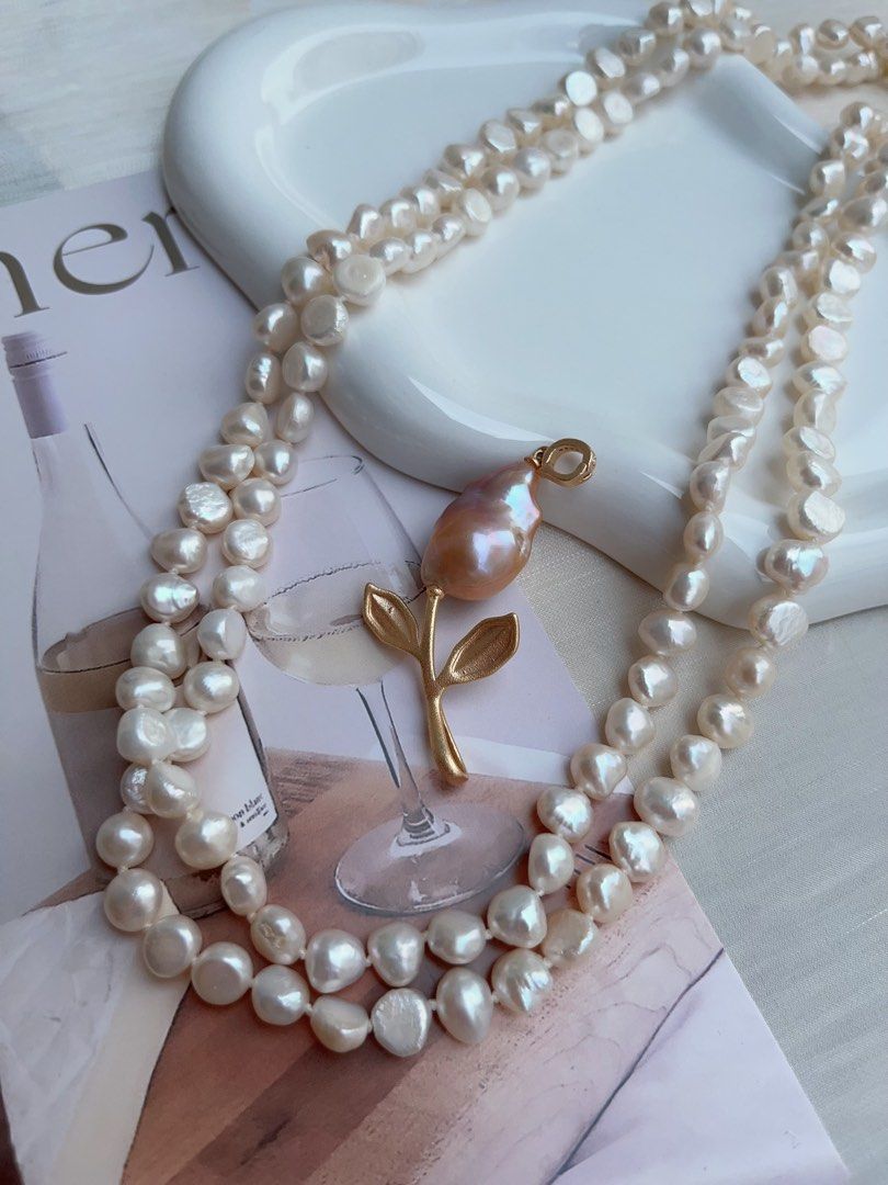 #PN959 Freshwater Pearl Necklace | 116cm Long Sweater Necklace | 3 Rounds| 8-9mm Baroque | Removable Fishtail Baroque | A Bouquet of Tulip 🌷
