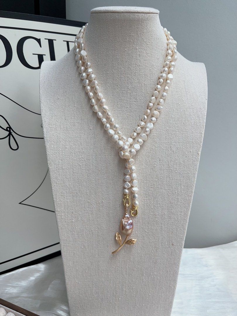 #PN959 Freshwater Pearl Necklace | 116cm Long Sweater Necklace | 3 Rounds| 8-9mm Baroque | Removable Fishtail Baroque | A Bouquet of Tulip 🌷