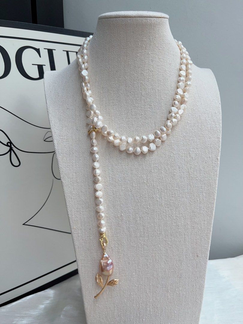 #PN959 Freshwater Pearl Necklace | 116cm Long Sweater Necklace | 3 Rounds| 8-9mm Baroque | Removable Fishtail Baroque | A Bouquet of Tulip 🌷