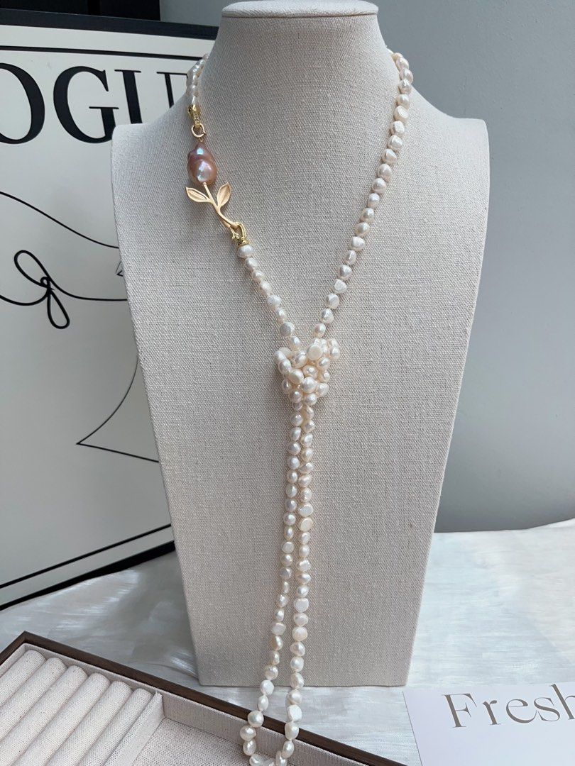 #PN959 Freshwater Pearl Necklace | 116cm Long Sweater Necklace | 3 Rounds| 8-9mm Baroque | Removable Fishtail Baroque | A Bouquet of Tulip 🌷