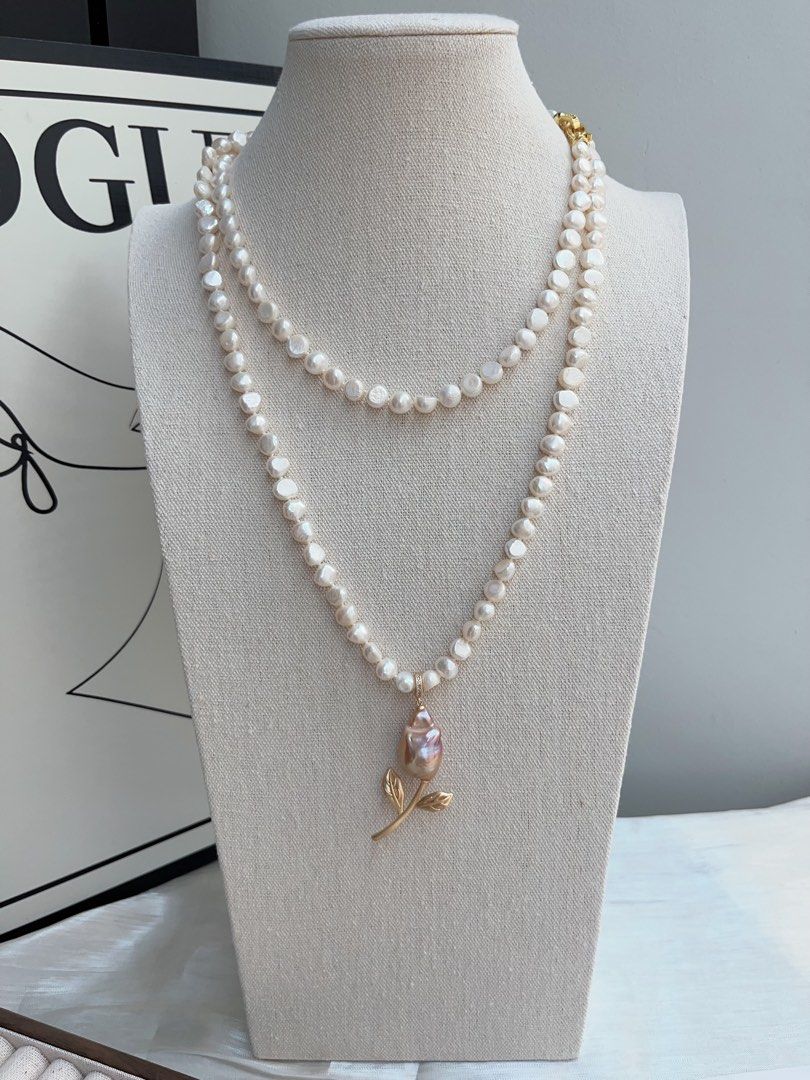 #PN959 Freshwater Pearl Necklace | 116cm Long Sweater Necklace | 3 Rounds| 8-9mm Baroque | Removable Fishtail Baroque | A Bouquet of Tulip 🌷