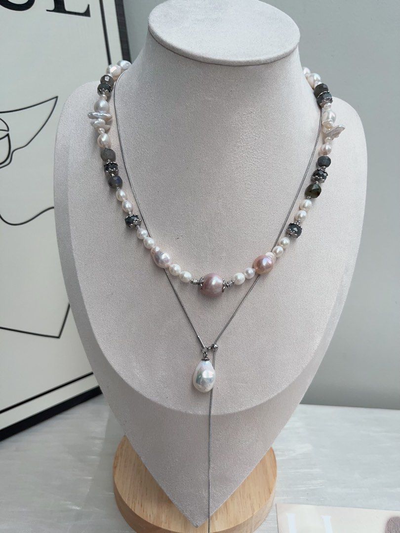 #PN943 Freshwater Pearl Necklace | Irregular Baroque | Labradorite Faceted Abacus | Stick Pearl| Purple Baroque | Classic Beauty, Refined