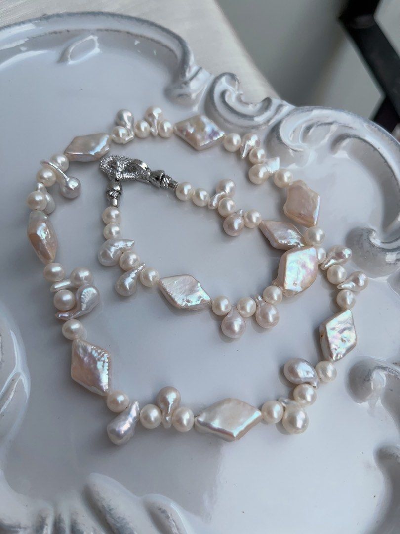 #PN946 Freshwater Pearl Necklace | Diamond Shaped Baroque | Lustrous | Bulb 💡 Shape Baroque | Jewelry That Never Goes Out Of Style | 45cm
