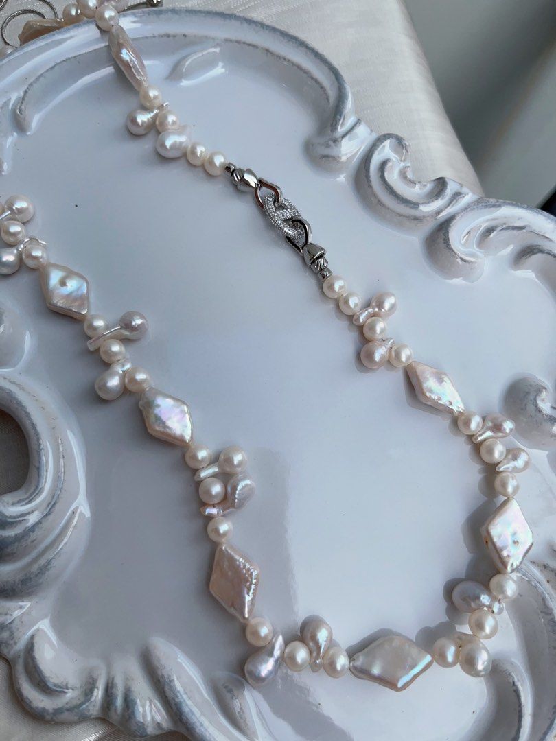#PN946 Freshwater Pearl Necklace | Diamond Shaped Baroque | Lustrous | Bulb 💡 Shape Baroque | Jewelry That Never Goes Out Of Style | 45cm