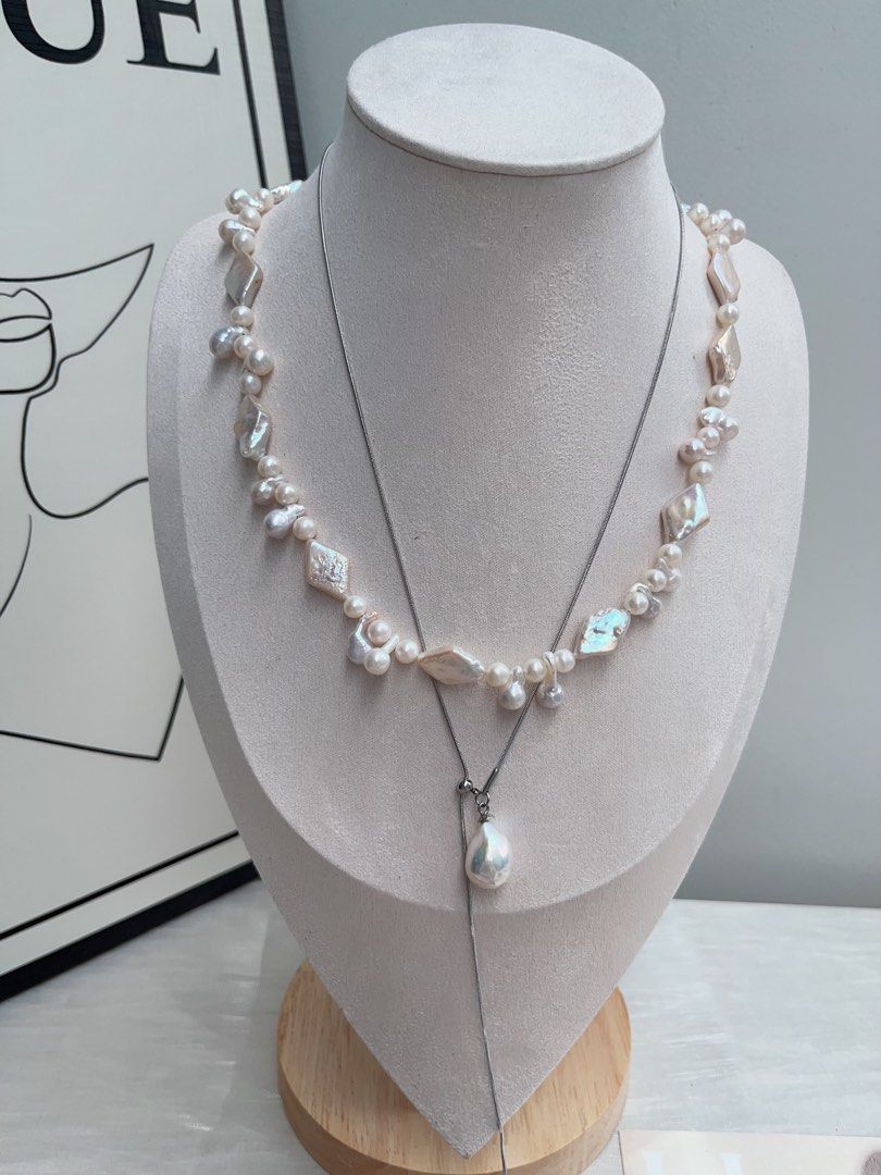 #PN946 Freshwater Pearl Necklace | Diamond Shaped Baroque | Lustrous | Bulb 💡 Shape Baroque | Jewelry That Never Goes Out Of Style | 45cm