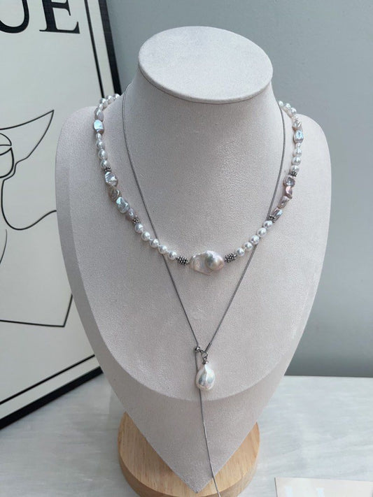 #PN947 Freshwater Pearl Necklace | Silver Blue Baroque | Superb Lustre | Rainbow 🌈 Lustre Silver Stone Pearl| Small Fishtail Baroque | 40+3cm| Pearls That Tell Your Story