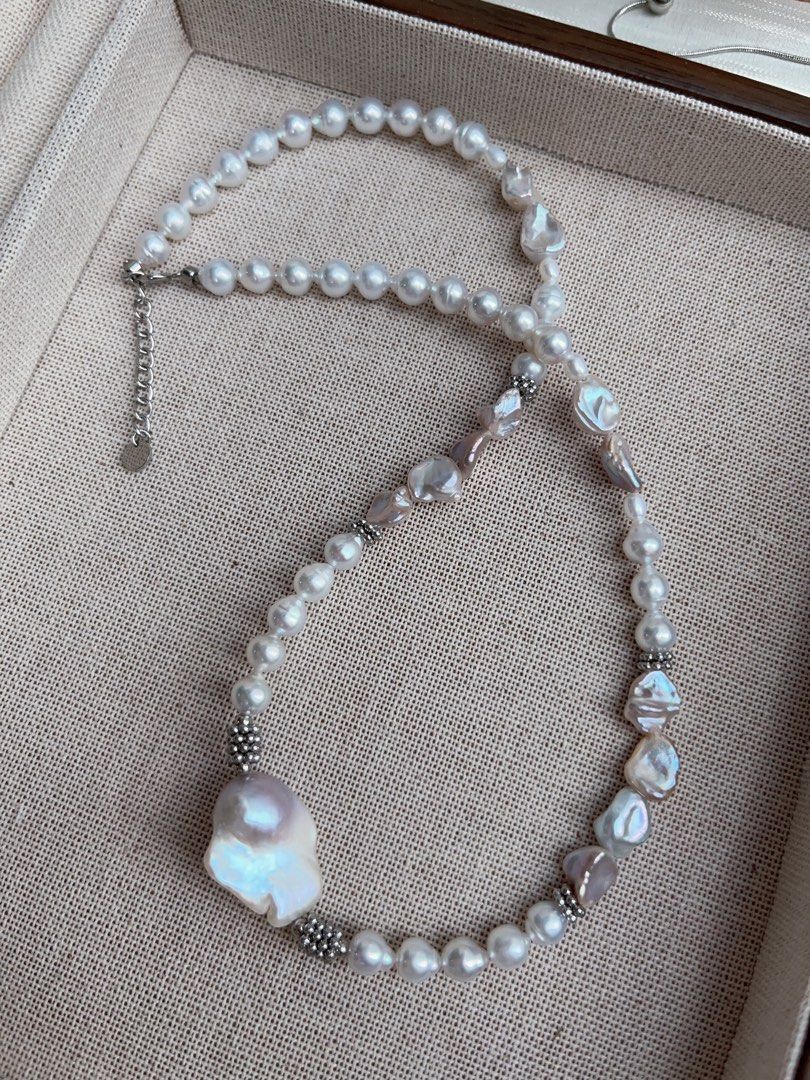#PN947 Freshwater Pearl Necklace | Silver Blue Baroque | Superb Lustre | Rainbow 🌈 Lustre Silver Stone Pearl| Small Fishtail Baroque | 40+3cm| Pearls That Tell Your Story