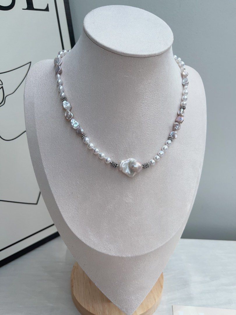 #PN947 Freshwater Pearl Necklace | Silver Blue Baroque | Superb Lustre | Rainbow 🌈 Lustre Silver Stone Pearl| Small Fishtail Baroque | 40+3cm| Pearls That Tell Your Story