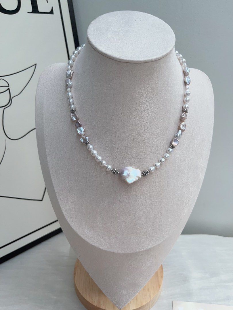 #PN947 Freshwater Pearl Necklace | Silver Blue Baroque | Superb Lustre | Rainbow 🌈 Lustre Silver Stone Pearl| Small Fishtail Baroque | 40+3cm| Pearls That Tell Your Story