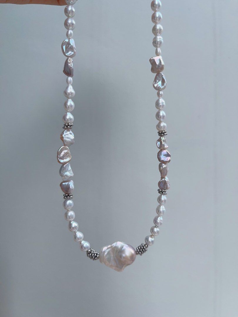 #PN947 Freshwater Pearl Necklace | Silver Blue Baroque | Superb Lustre | Rainbow 🌈 Lustre Silver Stone Pearl| Small Fishtail Baroque | 40+3cm| Pearls That Tell Your Story