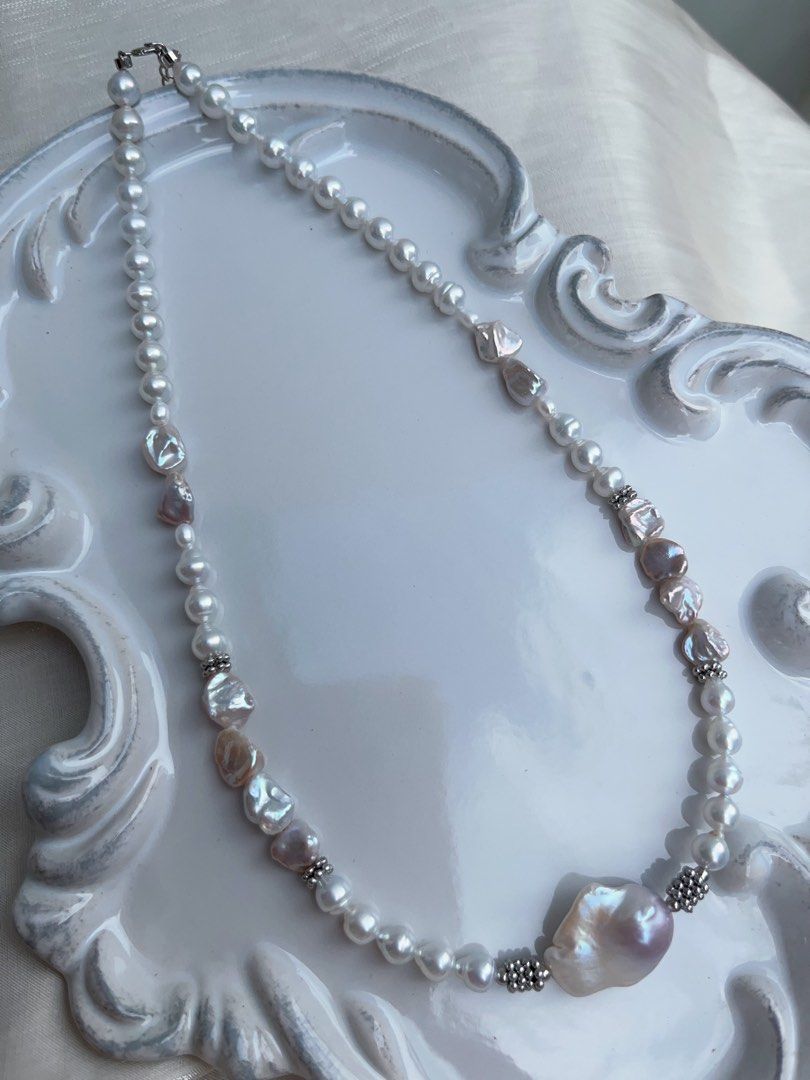 #PN947 Freshwater Pearl Necklace | Silver Blue Baroque | Superb Lustre | Rainbow 🌈 Lustre Silver Stone Pearl| Small Fishtail Baroque | 40+3cm| Pearls That Tell Your Story