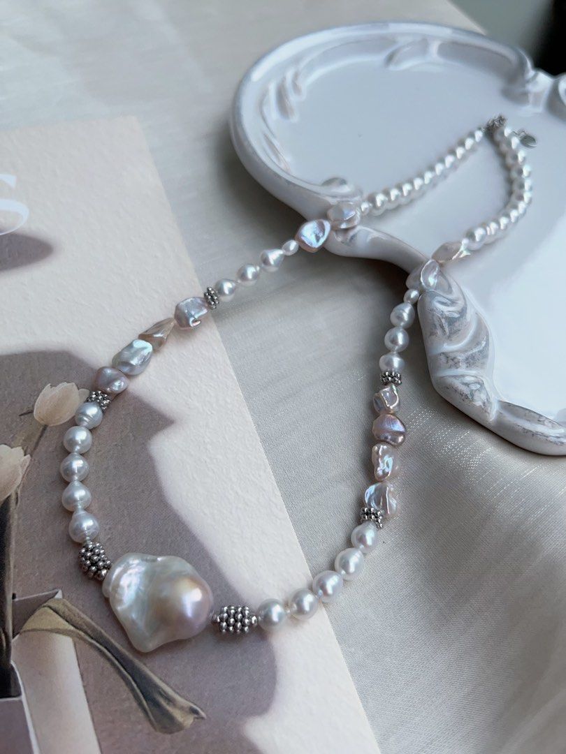 #PN947 Freshwater Pearl Necklace | Silver Blue Baroque | Superb Lustre | Rainbow 🌈 Lustre Silver Stone Pearl| Small Fishtail Baroque | 40+3cm| Pearls That Tell Your Story